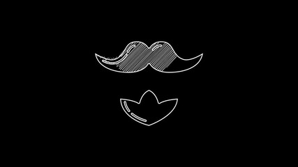 Sticker - White line Mustache and beard icon isolated on black background. Barbershop symbol. Facial hair style. 4K Video motion graphic animation