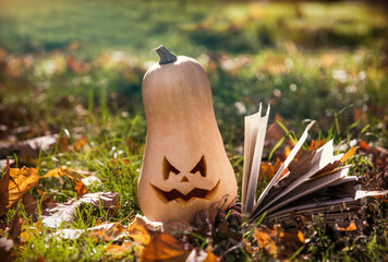 Wall Mural - Evil carved pumpkin for halloween party