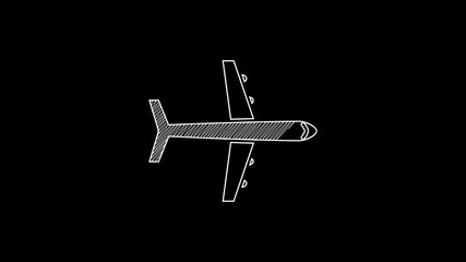 Canvas Print - White line Plane icon isolated on black background. Flying airplane icon. Airliner sign. 4K Video motion graphic animation