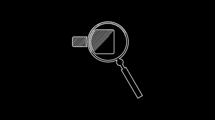 Sticker - White line Magnifying glass icon isolated on black background. Search, focus, zoom, business symbol. 4K Video motion graphic animation