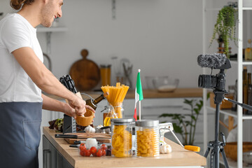 Sticker - Italian chef with mortar and pestle in kitchen