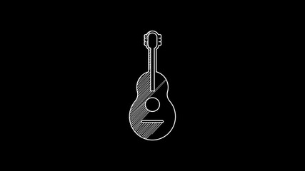 Sticker - White line Guitar icon isolated on black background. Acoustic guitar. String musical instrument. 4K Video motion graphic animation