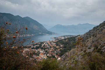 Wall Mural - Views from the Ladder of Kotor, famous hike in Kotor by the Mediteranean Sea, touristic destination in Bbosnia and Herzegovina, Europe