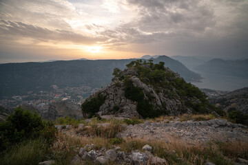 Wall Mural - Views from the Ladder of Kotor, famous hike in Kotor by the Mediteranean Sea, touristic destination in Bbosnia and Herzegovina, Europe