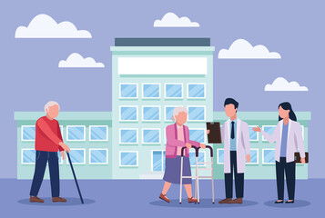 Wall Mural - geriatrics doctors and grandparents