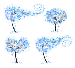 Fototapete - Hello a white Winter. Set of Winter Inspired Trees with snowflakes. Vector illustration.