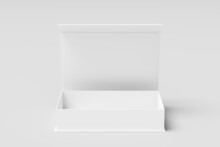 White Opened Rectangle Folding Gift Box Mock Up On White Background. Front View.