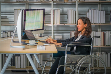 Wall Mural - disabled financial executive on wheelchair working in financial company