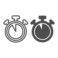 Poster - Stopwatch with buttons, 55 seconds, timer, chronometer line and solid icon, time concept, clock vector sign on white background, outline style icon for mobile concept and web design. Vector graphics.