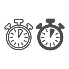 Poster - Stopwatch with buttons, 5 seconds, timer, chronometer line and solid icon, time concept, clock vector sign on white background, outline style icon for mobile concept and web design. Vector graphics.