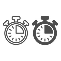 Poster - Stopwatch with buttons, 15 seconds, timer, chronometer line and solid icon, time concept, clock vector sign on white background, outline style icon for mobile concept and web design. Vector graphics.