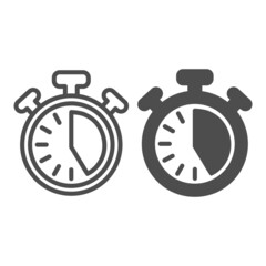 Poster - Stopwatch with buttons, 25 seconds, timer, chronometer line and solid icon, time concept, clock vector sign on white background, outline style icon for mobile concept and web design. Vector graphics.