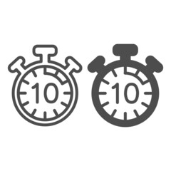 Poster - Stopwatch with buttons, 10 seconds, timer, chronometer line and solid icon, time concept, clock vector sign on white background, outline style icon for mobile concept and web design. Vector graphics.