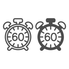Poster - Vintage alarm clock with button, 60 minutes, 1 hour line and solid icon, time concept, timer vector sign on white background, outline style icon for mobile concept and web design. Vector graphics.
