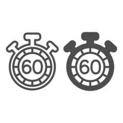Poster - Stopwatch with buttons, 60 seconds, timer, chronometer line and solid icon, time concept, clock vector sign on white background, outline style icon for mobile concept and web design. Vector graphics.