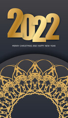 2022 merry christmas and happy new year black color flyer with vintage gold ornament