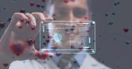 Aufkleber - animation of virus cells and digital interface over male doctor