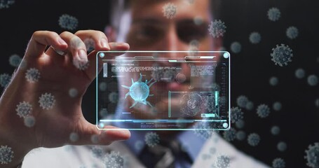 Aufkleber - animation of virus cells and digital interface over male doctor