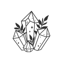 Wall Mural - overgrown esoteric crystals. vector illustration. print for apparel, cards, posters.