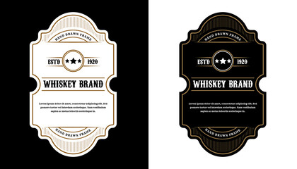 Whiskey Bourbon Vintage luxury antique logo border frame western engraving labels for beer wine whiskey alcohol product box packaging label vector printable design template