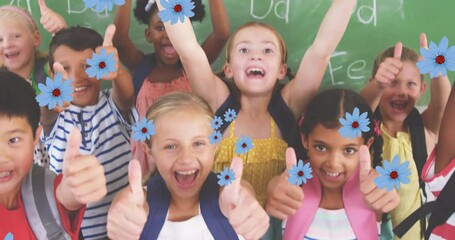 Wall Mural - Animation of falling flowers over school children