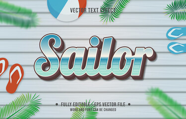 Wall Mural - text effect sailor gradient style with summer season theme background