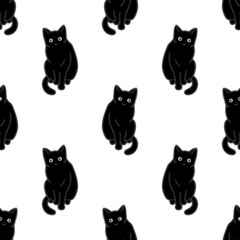 Wall Mural - Seamless pattern with cute black cats. Texture for wallpapers, stationery, fabric, wrap, web page backgrounds, vector illustration