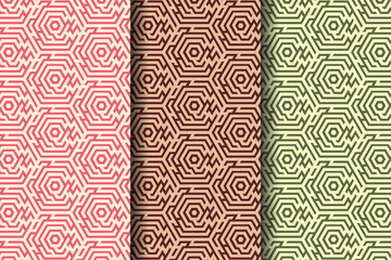 Poster - Set of seamless mosaic hexagon vector pattern. abstract design template. labrin scandinavians design template. multicolored flat monochrome colors.