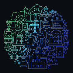 Poster - Oil Gas Petrol Icon Circle Concept. Vector Illustration of Outline Design.