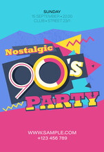 Party Time The 90s Style Label. Vector Illustration Retro Background
