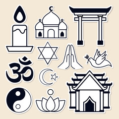 Canvas Print - Mixed religious symbols sticker set vector