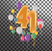 Happy Birthday Fortyone Year, Fun Celebration Anniversary Greeting Card With Number, Balloon On Background