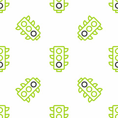 Wall Mural - Line Traffic light icon isolated seamless pattern on white background. Vector