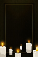 Wall Mural - Gold frame on lit candles pattern black background vector