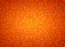 Orange Damask Vintage Background With Stylized Flowers And Plant Patterns. Autumn Background, Vector Illustration For Covers, Postcards, Ads, Leaflets, Labels, Posters, Banners And Invitations