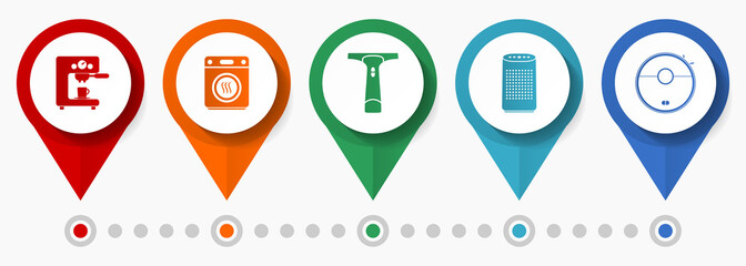 Poster - Housework, appliance, household concept vector icon set, flat design pointers, infographic template