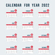 Calendar for 2022 design template isolated on a white background. Sunday to Monday, , Flat cartoon flat style. illustration Vector EPS 10