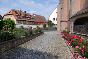 Poster - Blumen an der Kirche in Eibelstadt