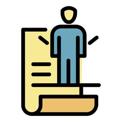 Poster - Document and person icon. Outline document and person vector icon color flat isolated