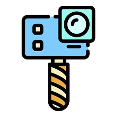 Poster - Action camera on monopod icon. Outline action camera on monopod vector icon color flat isolated