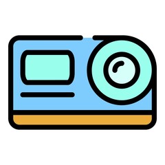 Poster - Action camera front view icon. Outline action camera front view vector icon color flat isolated