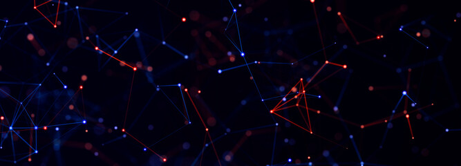Poster - Technology background. Abstract digital combination dots and lines. Network connection structure. 3d Widescreen