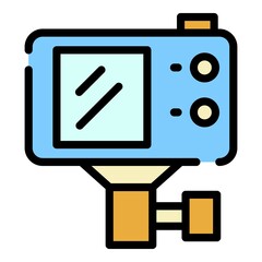 Poster - Action camera with mount icon. Outline action camera with mount vector icon color flat isolated