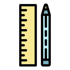 Poster - Ruler and pencil icon. Outline ruler and pencil vector icon color flat isolated