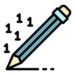 Poster - Pen writing money report icon. Outline pen writing money report vector icon color flat isolated