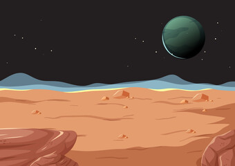 Wall Mural - Outer space surface landscape with planet