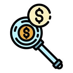 Sticker - Money searching icon. Outline money searching vector icon color flat isolated
