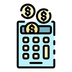 Poster - Money coin calculation icon. Outline money coin calculation vector icon color flat isolated