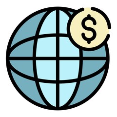 Poster - Global dollar money icon. Outline global dollar money vector icon color flat isolated