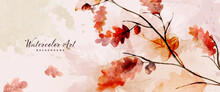Watercolor Autumn Abstract Background With Oak And Seasonal Leaves